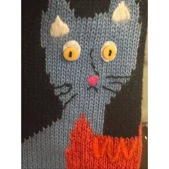 Vintage Susan Bristol Knit Cat Pattern Button Front Cardigan Black Multi XL - Picture 6 of 11